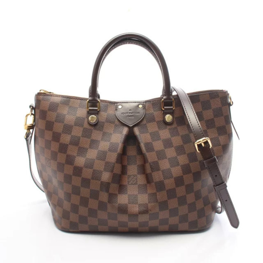 Louis Vuitton Siena Damier Top Handle Bag Canvas Leather Ebene Brown